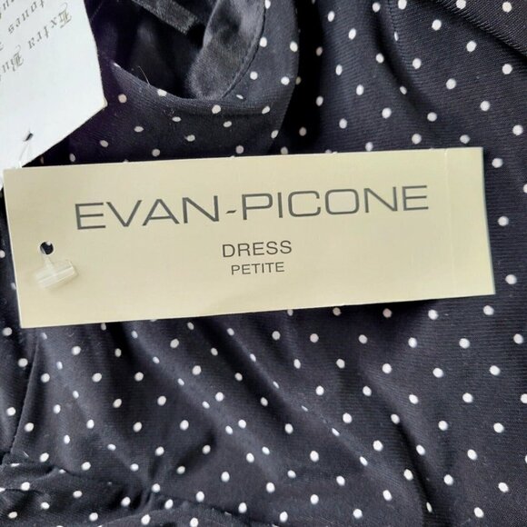 Evan Picone Halter Dress Size 12P Black Ivory Polka Dot Button Front Pockets New - Picture 6 of 12